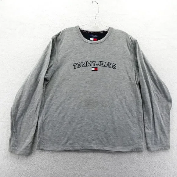 Tommy Hilfiger Jeans Sweater Womens Large Gray Long Sleeve Preppy Vintage Crew